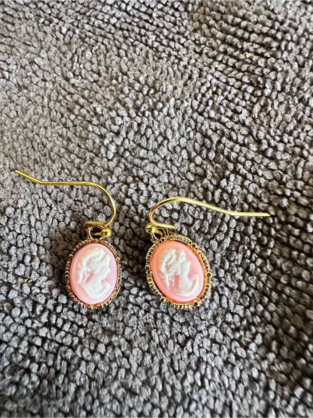 cameo Gold-Tone Pink and White Cameo Drop Earrings